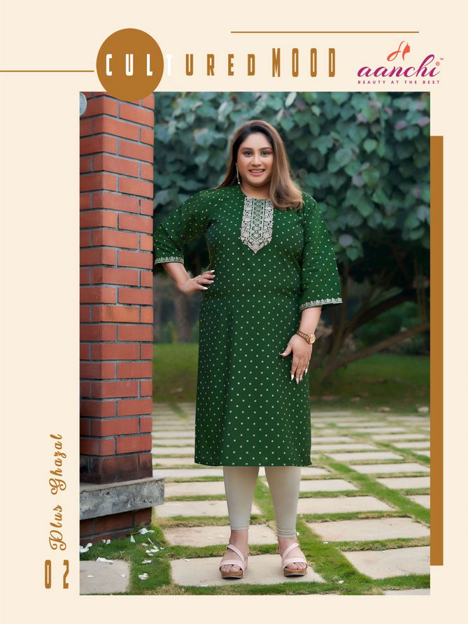 Plus Ghazal By Aanchi Straight Cut Neck Embroidery Kurtis Wholesale Price